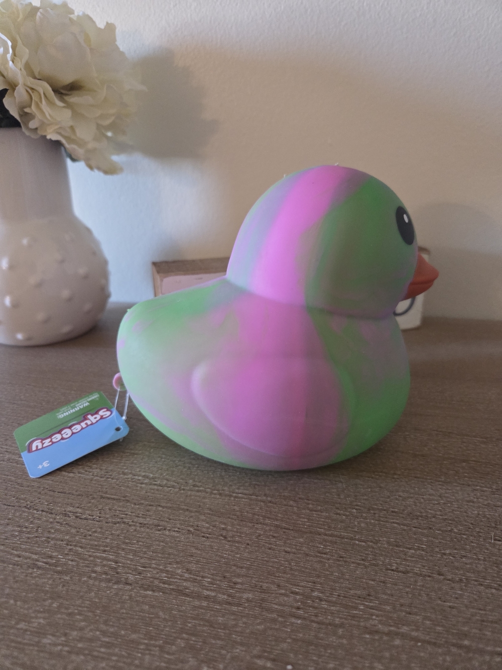Squeeezy Brand Duck Squishy - Pink,blue & Green Swirl